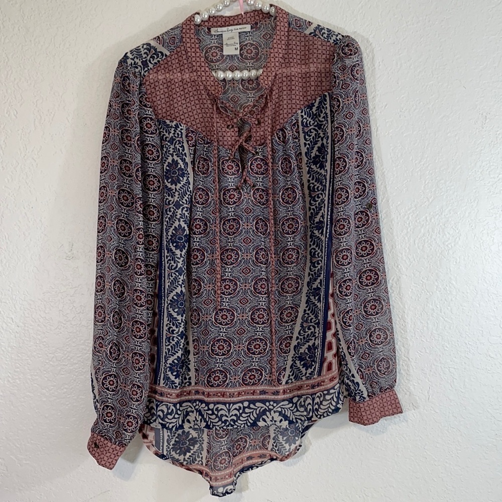 American Rag Long Sleeve High-Low Blouse Sz Medium - Picture 1 of 6